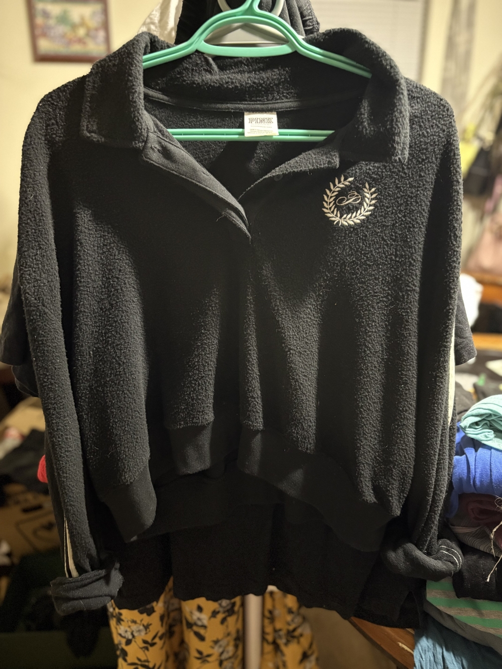 Victoria's Secret Black Teddy Fleece Pullover with Laurel Crest